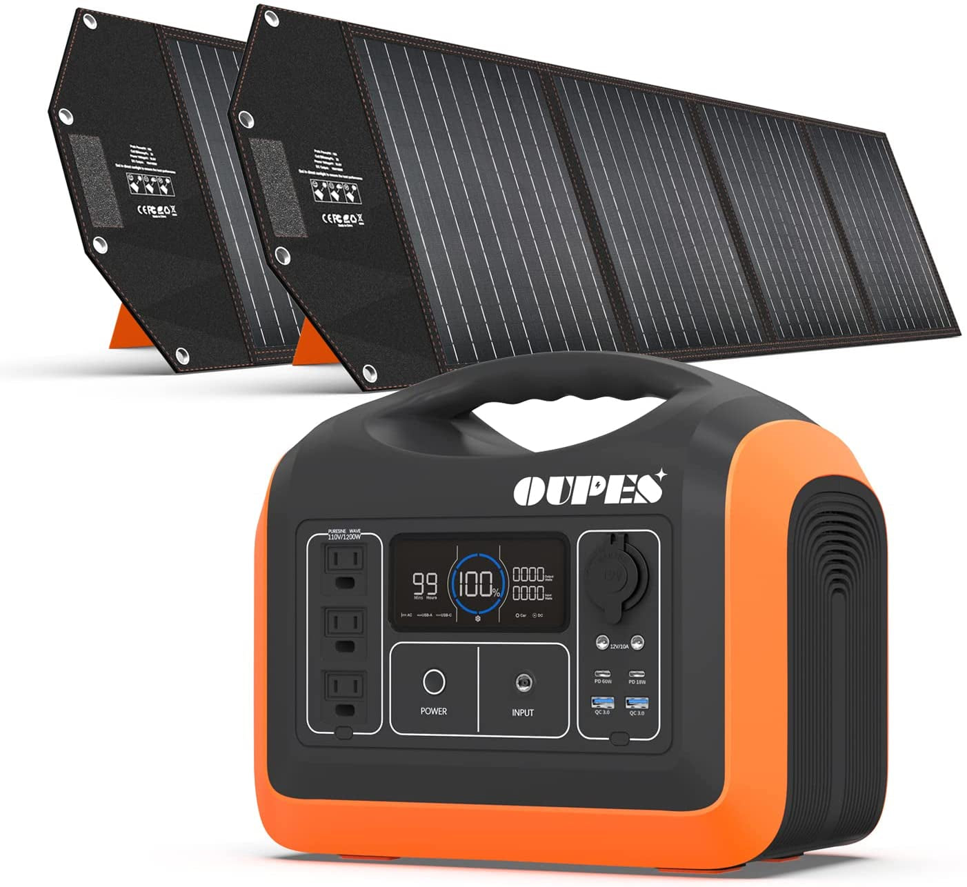 Solar Powered Generator 1200W with 200W Solar Panels, 992H Portable Power Station, 110V/1200W (3600W Peak) AC Outlets, Emergency UPS Portable Generators for Home Use, Overlanding