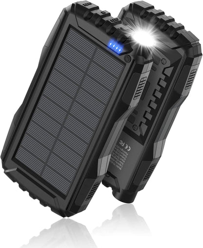 Power-Bank-Solar-Charger - 42800Mah Portable Charger,Solar Power Bank,External Battery Pack 5V3.1A Qc 3.0 Fast Charger Built-In Super Bright Flashlight (Deep Black)