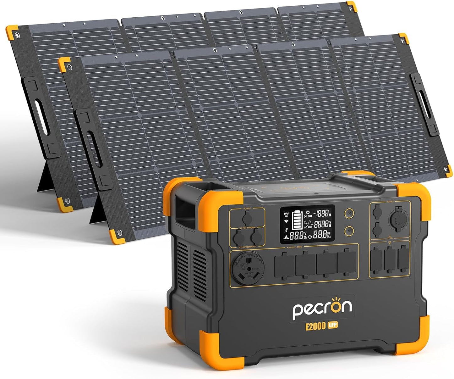 Solar Generator E2000LFP with 2X200W Solar Panels, 1920Wh Portable Power Station 5X2000W AC Outlets, Lifepo4 Battery Backup Expandable, Solar Generator for Home, Camping, RV, Emergency