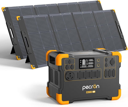 Solar Generator E2000LFP with 2X200W Solar Panels, 1920Wh Portable Power Station 5X2000W AC Outlets, Lifepo4 Battery Backup Expandable, Solar Generator for Home, Camping, RV, Emergency