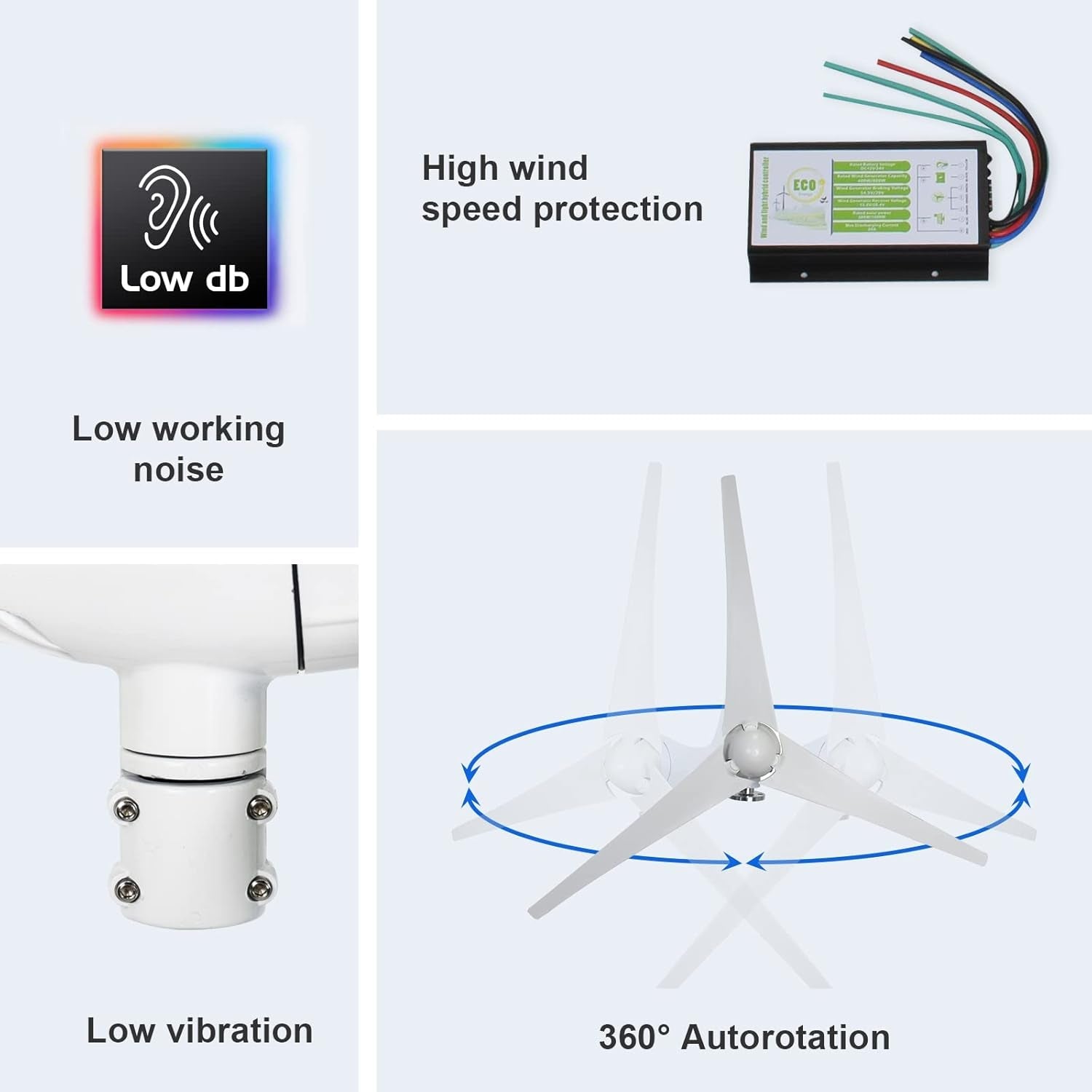 1000W 4KWH Solar Wind Power Kit: 1*400W Wind Turbine + 6*100W Solar Panel + 2*12V 100Ah Lithium Battery + 1*24V 3000W Inverter for Home/Rv/Boat/Farm/Street Light and Off-Grid Appliances