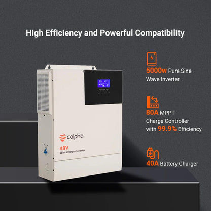 Calpha 4Kw 20.48Kwh Complete Solar Panel Kits: 4000W Flexible Panels + 4 * 51.2V 100Ah Lifepo4 Lithium Battery + 5Kw Integrated Solar Inverter + Accessories, 48V System - Floor-Standing