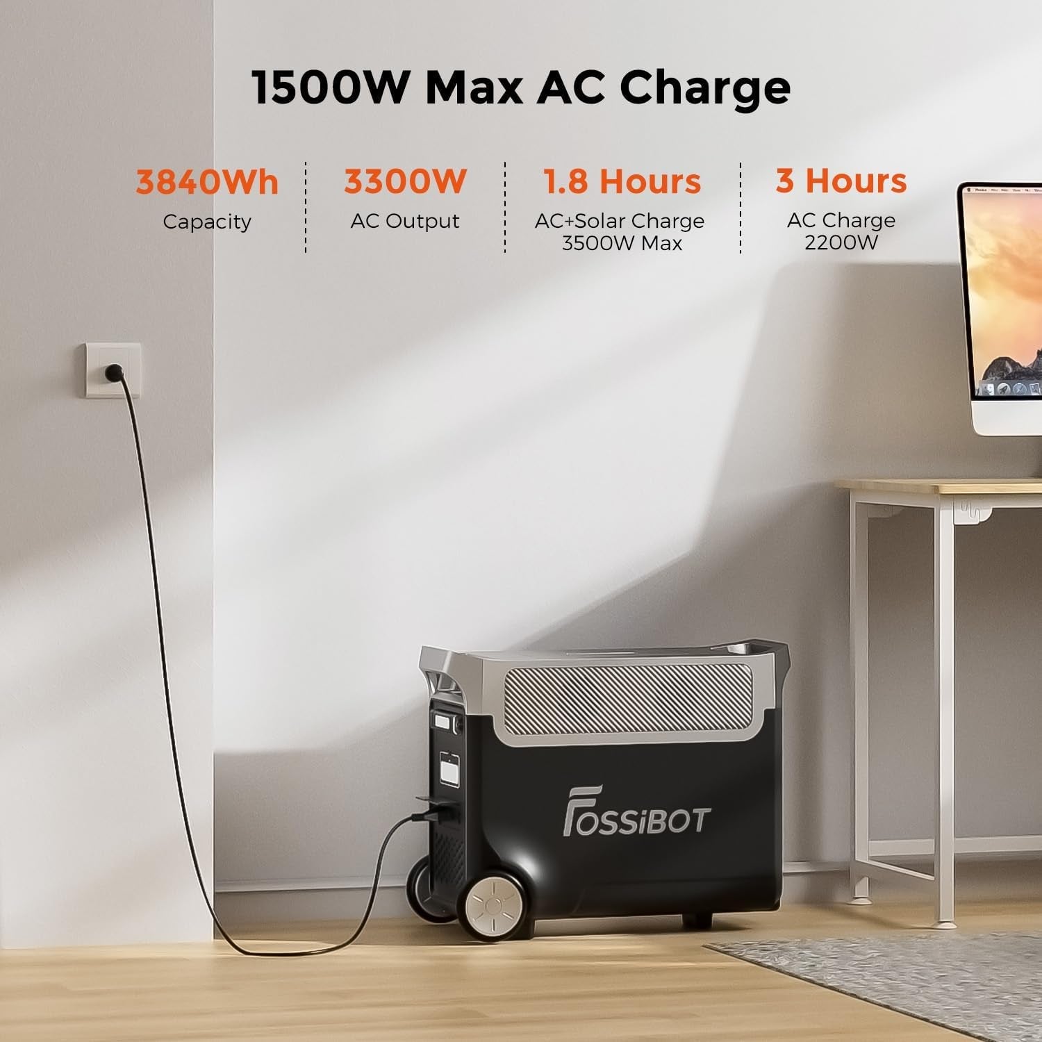 F3600 Portable Power Station, 3840Wh Lifepo4 Battery with 6×3300W(Surge 6600W) AC Outlets, 1.8H Full Charge, UPS, PD 100W, LED Flashlight, Solar Generator for Camping RV Home Use
