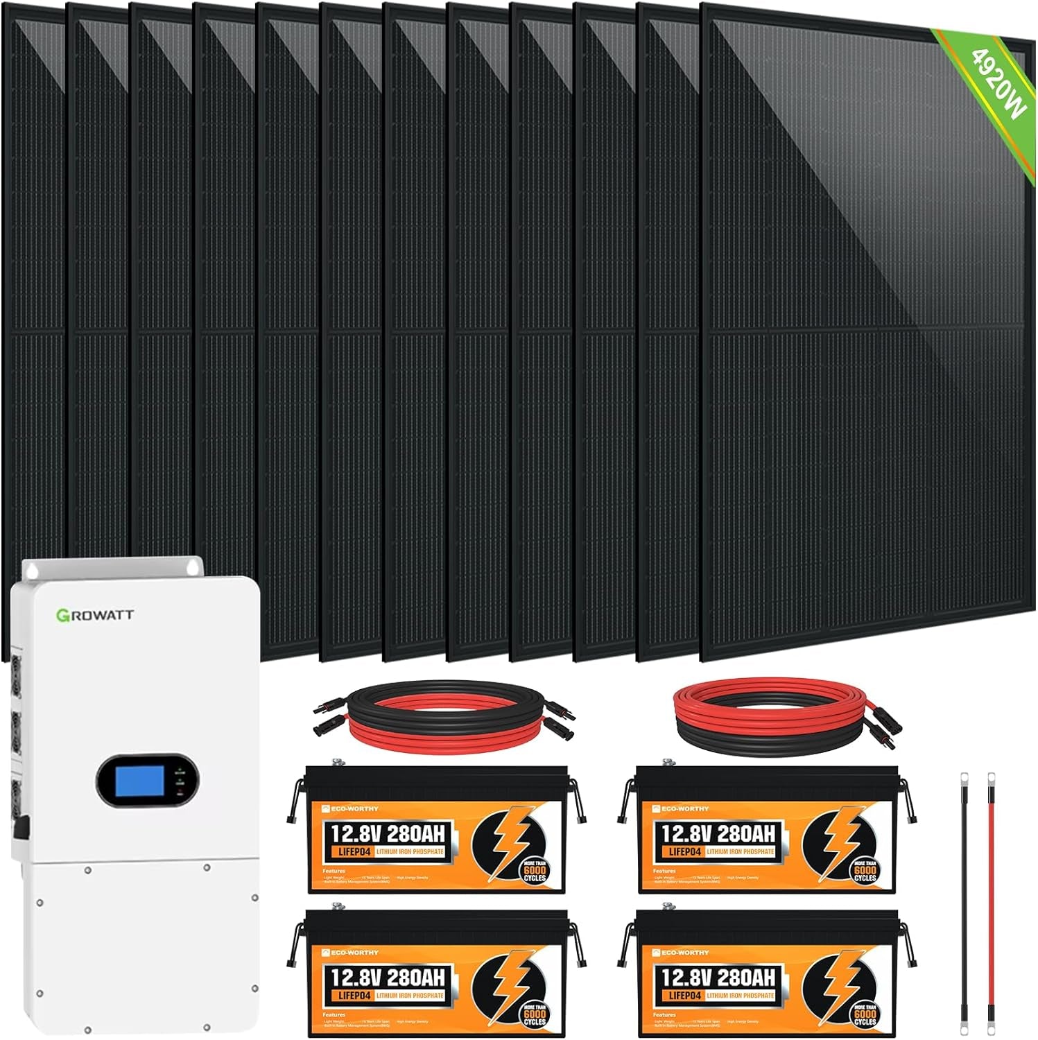 14KWH 4920W 48V Home Solar Power System Complete Kit|Off Grid Solar Panel Kit:48V 280Ah Lifepo4 Battery,4920W Solar Panels,10Kw Solar Inverter 120V/240V Output, Residential, Home, Cabin