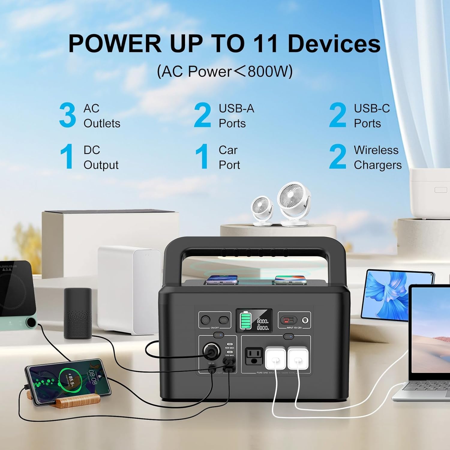 Portable Power Station 800W with 3 AC Outlets, 110V/740Wh Solar Generator(Solar Panel Optional), 200,000Mah Emergency Backup Lithium-Ion Battery for Outdoors Travel RV Trip Camping CPAP Machine
