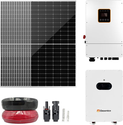 10Kw Solar Panel Kit Complete System with 18Pcs 550W Bifacial Solar Panels, 10Kwh Lithium Batteries, 10Kw Hybrid Inverter, Solar Cables, Solar Connectors for DIY off Grid Living