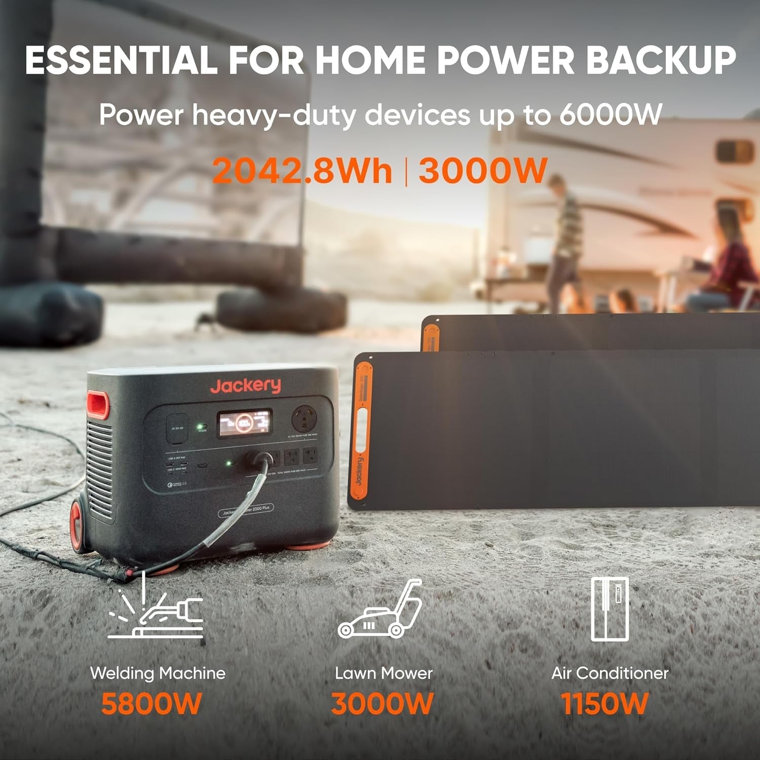 Solar Generator 2000 plus 400W, 2042Wh Lifepo4 Battery 3000W Output, Portable Power Station with 2X200W Solar Panel, Fast Charging in 2H, Expandable for Outdoor RV Camping and Home Emergency