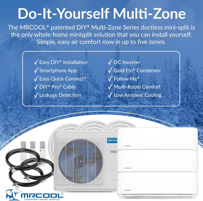 48K BTU 20.5 SEER Multi-Zone Mrcool DIY 3 Zone Ductless Heat Pump Split System 4Th Generation - 12K+12K+24K