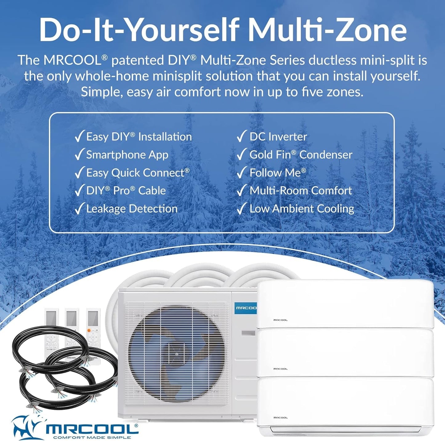 36K BTU 21.5 SEER Multi-Zone Mrcool DIY 3 Zone Ductless Heat Pump Split System 4Th Generation - 9K+9K+18K