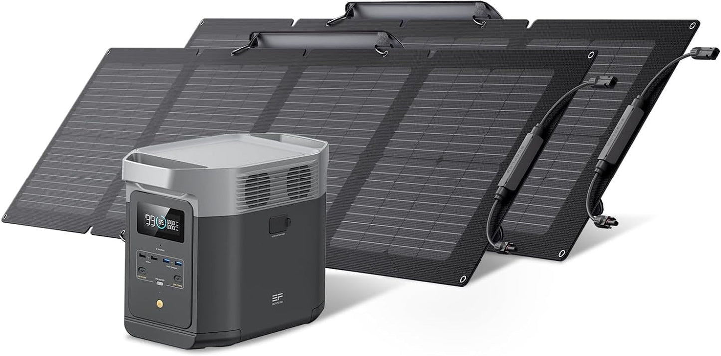 Solar Generators, DELTA 2 Portable Power Station with 2X110W Portable Solar Panels, 1024Wh LFP Battery, Fast Charging, Power Station for Home Backup, Camping&Rvs