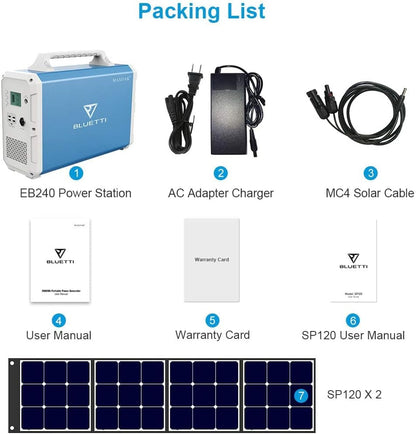 2400Wh Solar Generator,Eb240 Potable Power Station with 2Pcs SP1200 200W Foldable Solar Panels Included,2 1000W AC Outlets Lithium Backup Battery for Outdoor Van Camping Home Use Emergency