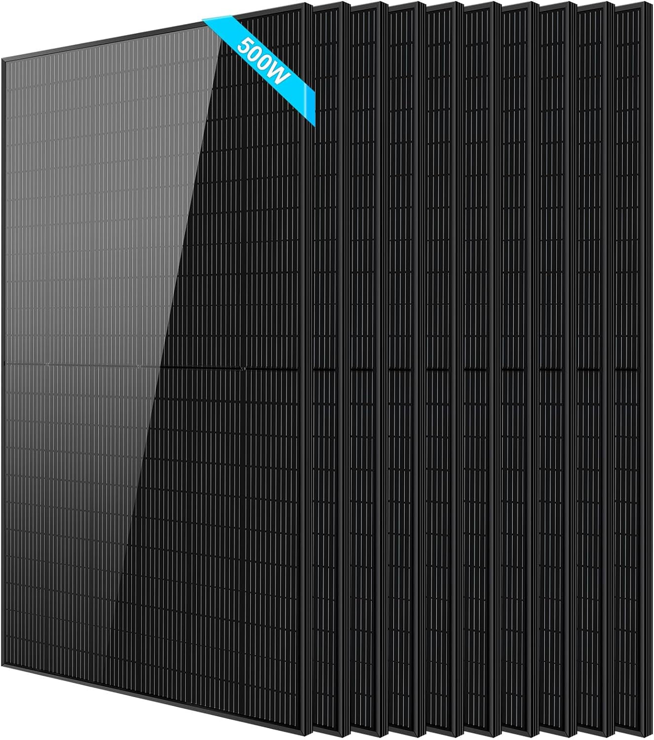 SUNGOLDPOWER 10PCS 500 Watt Monocrystalline Solar Panel 11BB Grade a Cell,Black,High Efficiency,Ip68 Waterproof for Rv,Home,Farms,Parking Lot,Marine,On/Off-Grid System(5000W)