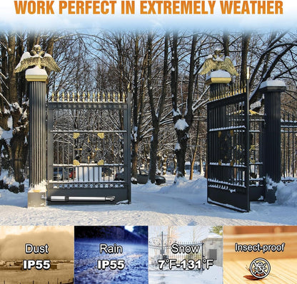 C026 Solar Gate Opener with Batteries & Solar Panel for Dual Swing Gates up to 1540Lb Automatic Gate Opener with Remote Complete Kit Medium Duty Electric Gate Opener Solar Powered 60W Motor