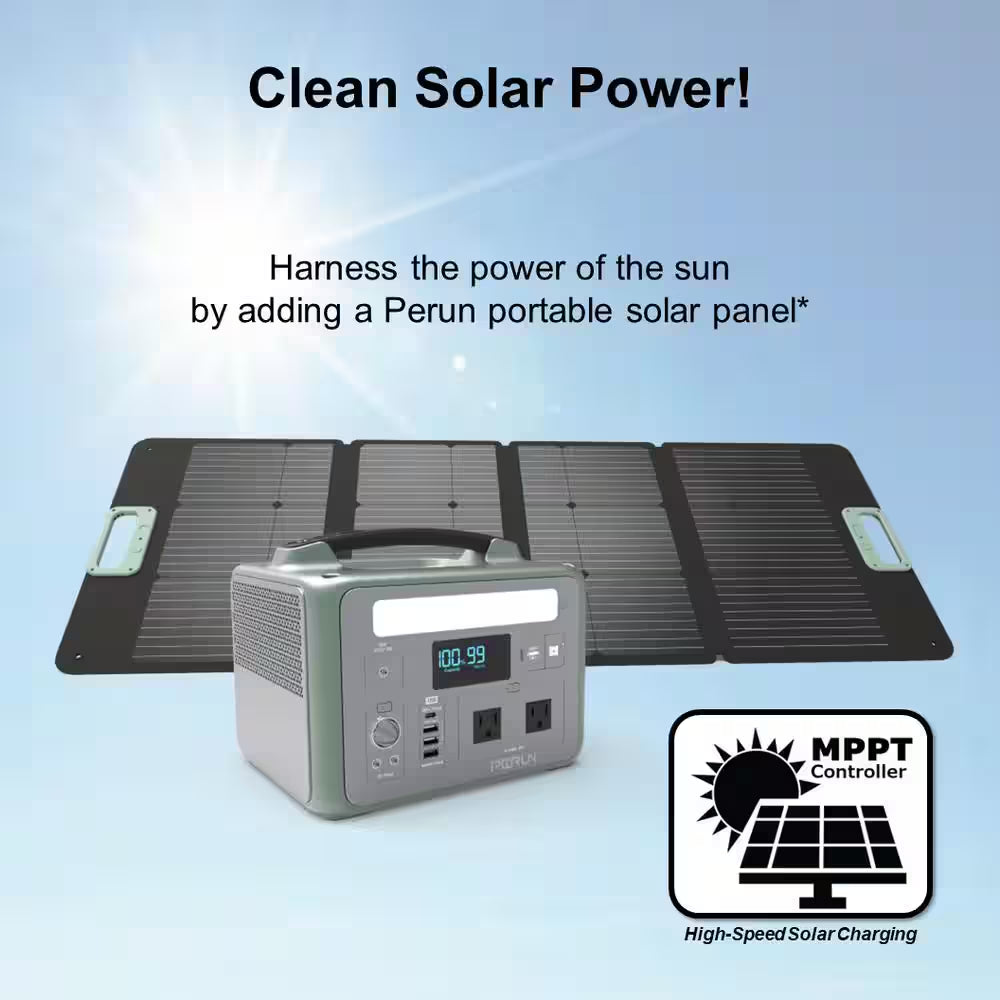 600-Watt Continuous/1200-Watt Peak Power Station plus 100-Watt Portable Solar Panel, Waterproof Camping, Outdoor Living