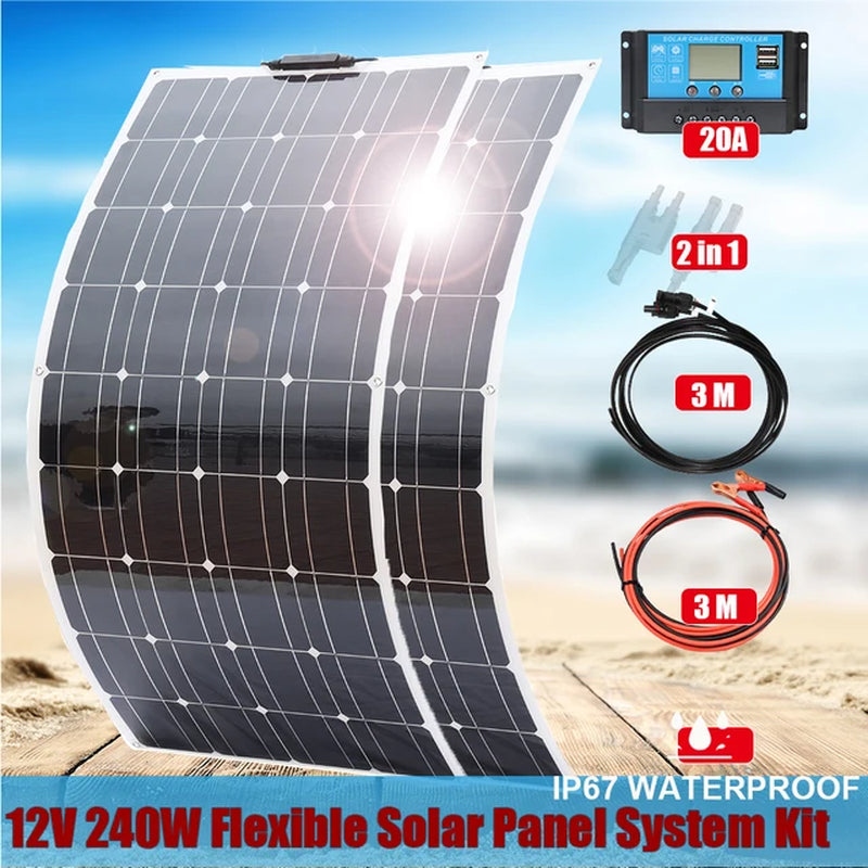 120W Panel Solar 240W 12V Mono Solar Cell Outdoor 360W Flexible Solar Panel Kit 600W 1200W for Light Home Lead Acid Battery Cell