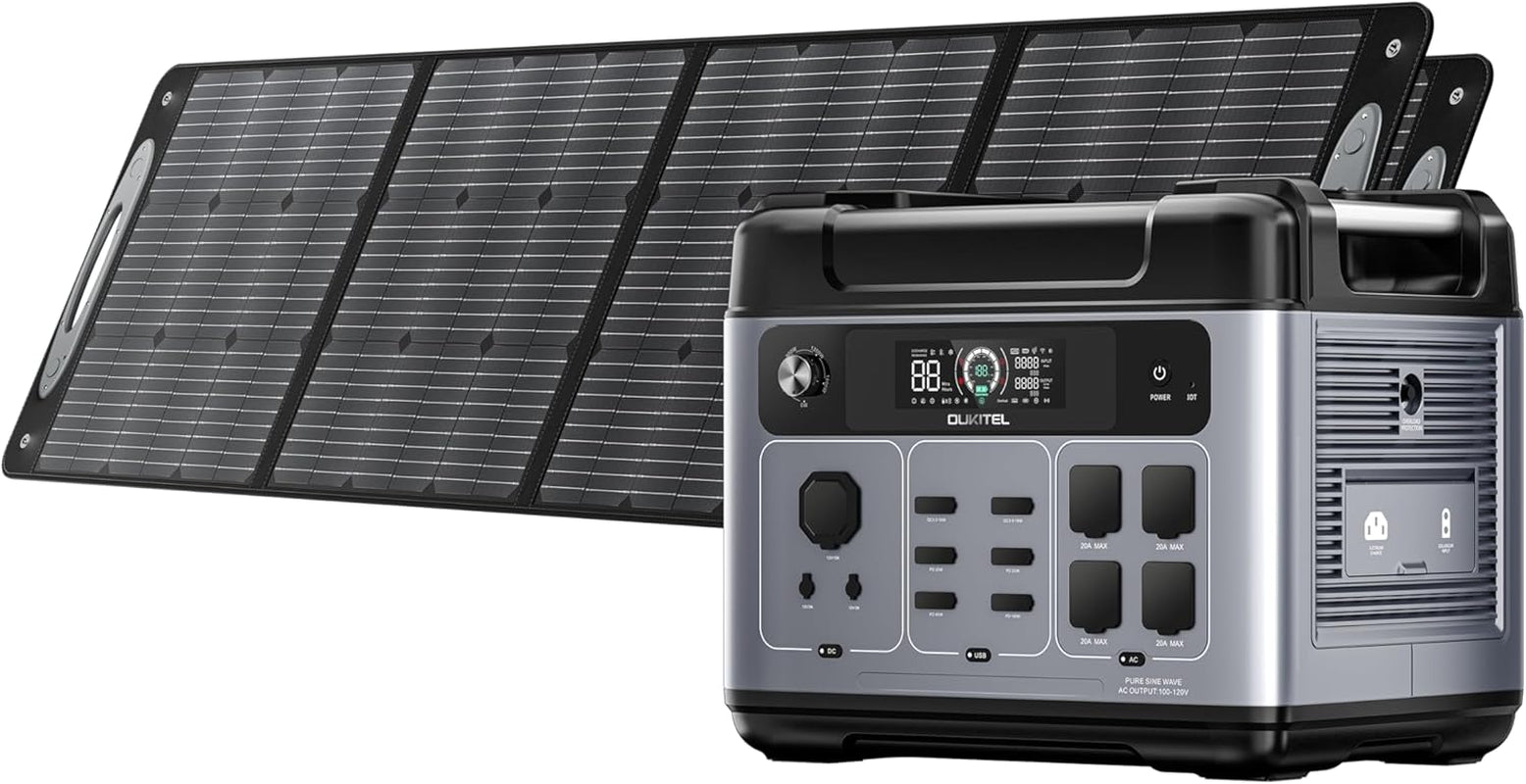 Solar Generator P2001 plus 2048Wh with 2X220W Solar Panel, 2400W Portable Power Station, Lifepo4 Battery Solar Powered Generator for Camping, Home, RV, Emergency