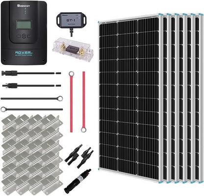 600W 12V Monocrystalline Solar Premium Kit with 60A MPPT Charger Controller /Bluetooth Module /Adaptor Kit /Tray Cables /Fuse Cable /Mounting Z Brackets /ANL Fuse /Branch Connectors