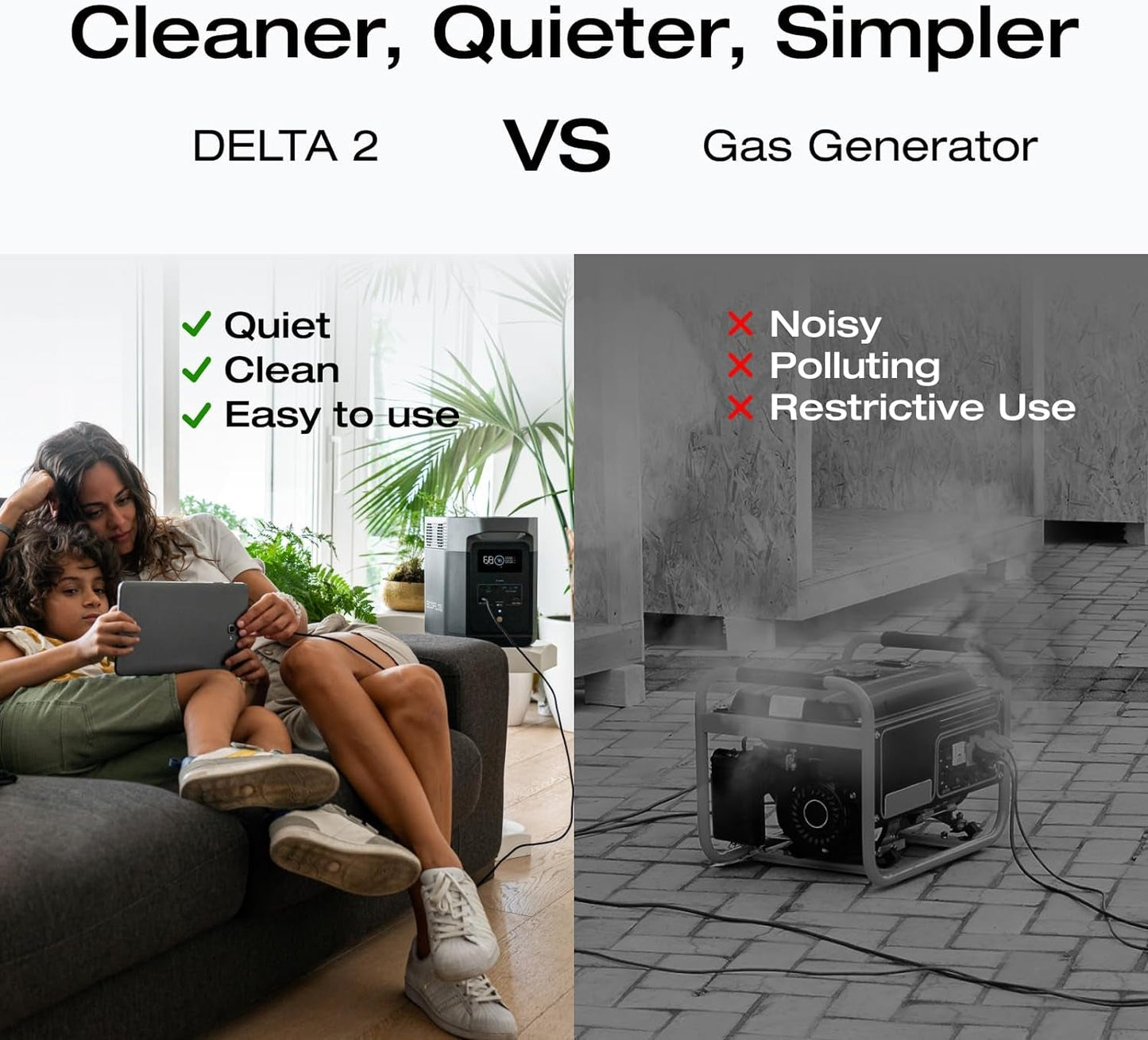 Solar Generators, DELTA 2 Portable Power Station with 2PCS 100W 12V Solar Panels, 1024Wh LFP Battery, Fast Charging, Power Station for Home Backup, Camping&Rvs