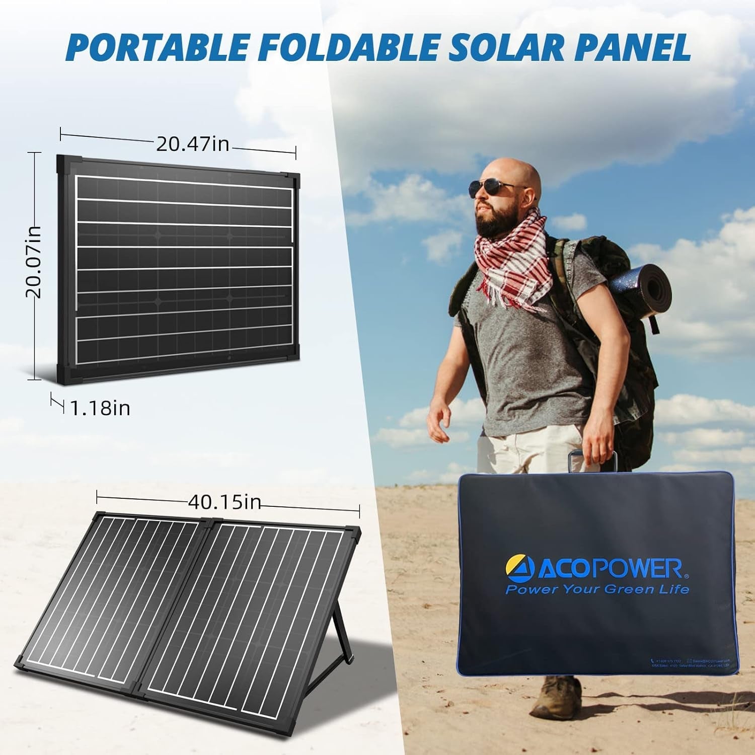 Portable Solar Panels，100W Foldable Solar Panel Suitcase 12 Volt Monocrystalline Solar Panel Kit with Waterproof 20A Charger Controller for Camping, Power Supply and Emergency Backup