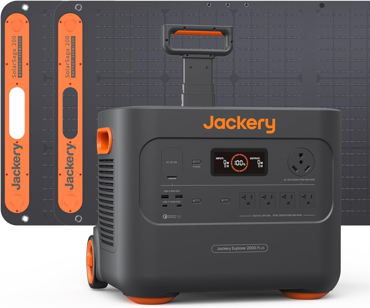 Solar Generator 2000 plus 400W, 2042Wh Lifepo4 Battery 3000W Output, Portable Power Station with 2X200W Solar Panel, Fast Charging in 2H, Expandable for Outdoor RV Camping and Home Emergency