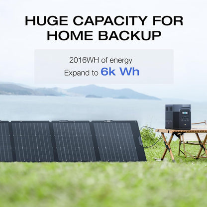 Solar Generator DELTA Max (2000) 2016Wh with 220W Solar Panel, 6 X 2400W (5000W Surge) AC Outlets, Portable Power Station for Home Backup Outdoors Camping RV Emergency