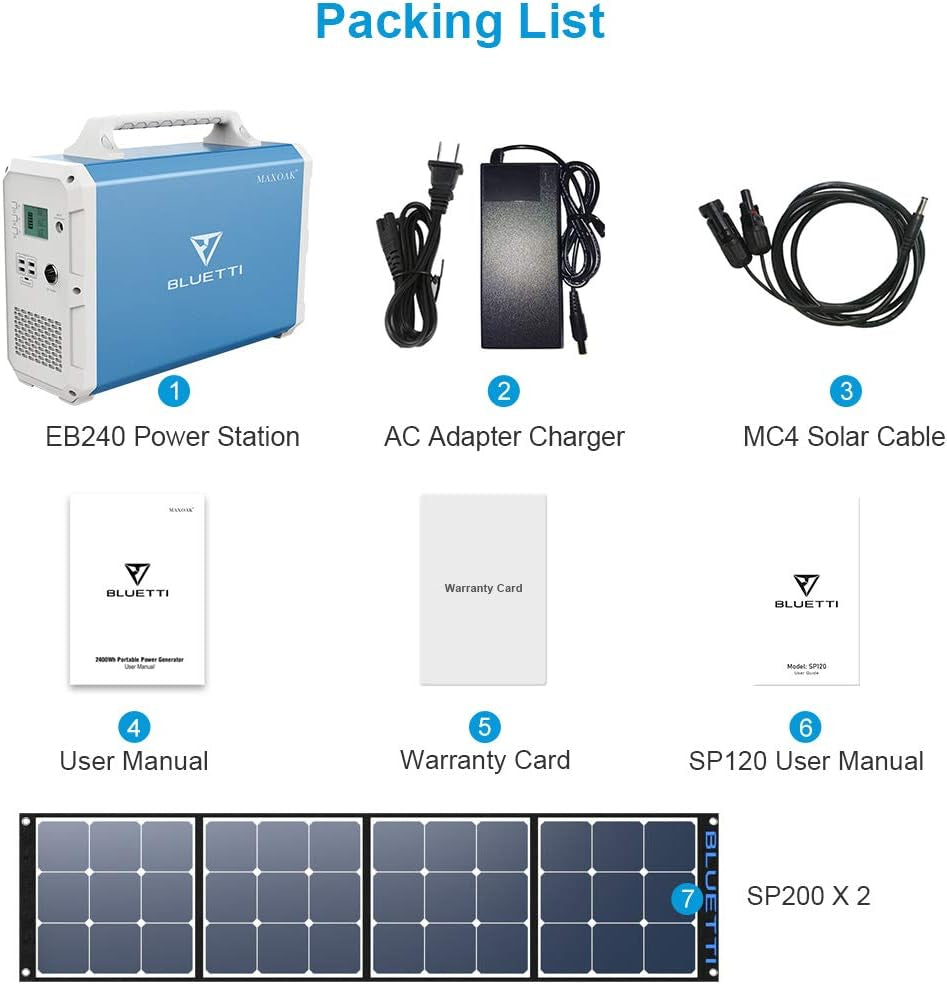 EB240 Portable Power Station 2400Wh/1000W Solar Generator, W/ 2 AC Outlets Emergency Battery Backup for Outdoor Camping RV Home Use