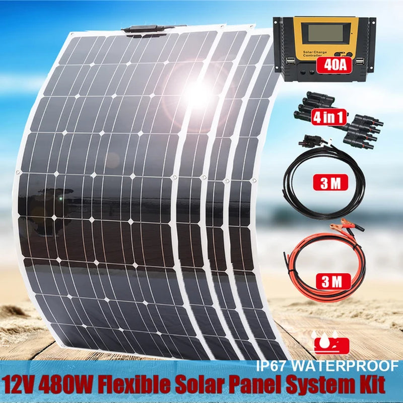 120W Panel Solar 240W 12V Mono Solar Cell Outdoor 360W Flexible Solar Panel Kit 600W 1200W for Light Home Lead Acid Battery Cell