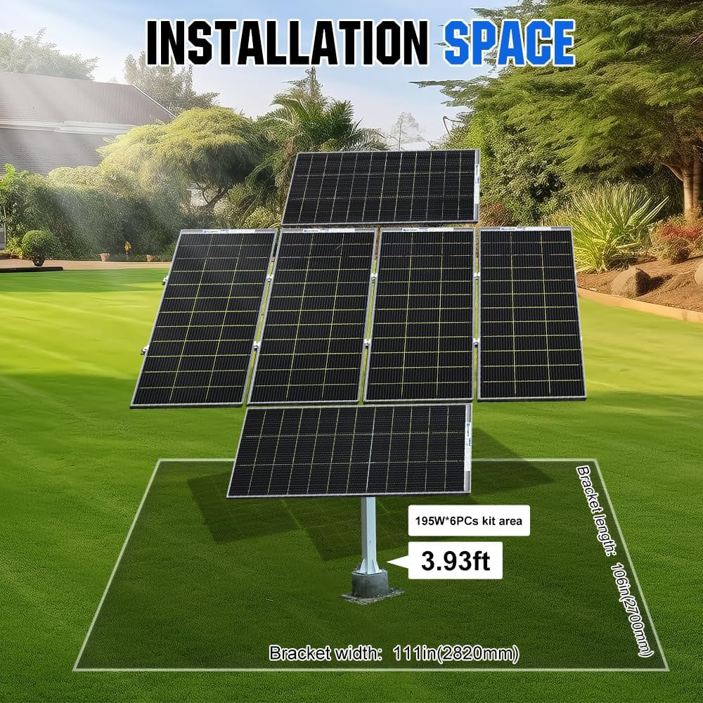 1200W Solar Tracker System: 6Pcs Bifacial 195W Monocrystalline Solar Panels, Dual-Axis Solar Tracking Kit with Tracker Controller for Shed Farm Yard Hut Field and Any Off-Grid