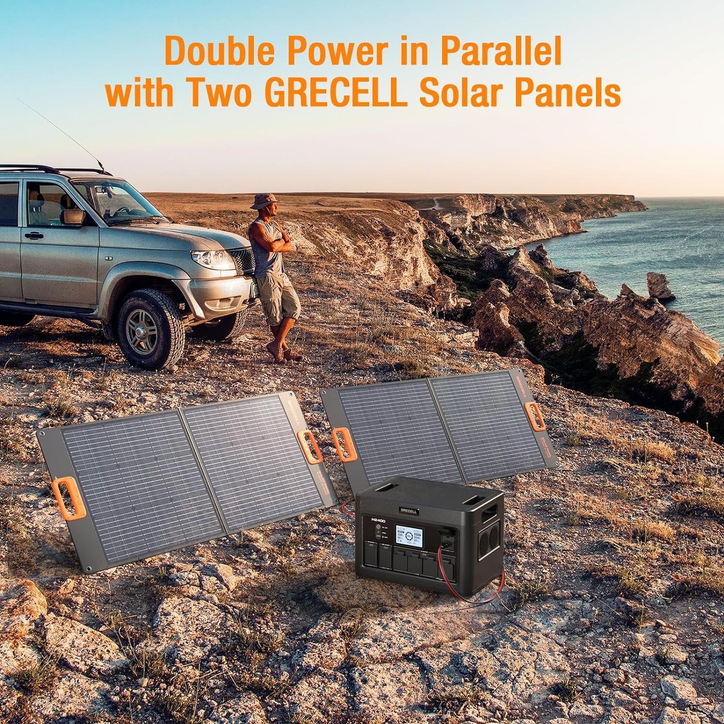 Portable Power Station 2400W Solar Generator with 2 * 100W Solar Panel, 1843Wh UPS Backup Lifepo4 Battery Power Supply with 11 Outlets(4 2400W AC Outlets,2 PD100W) for Home CPAP Camping RV