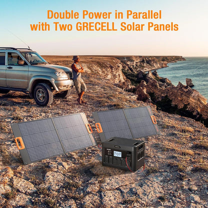 Portable Power Station 2400W Solar Generator with 2 * 100W Solar Panel, 1843Wh UPS Backup Lifepo4 Battery Power Supply with 11 Outlets(4 2400W AC Outlets,2 PD100W) for Home CPAP Camping RV