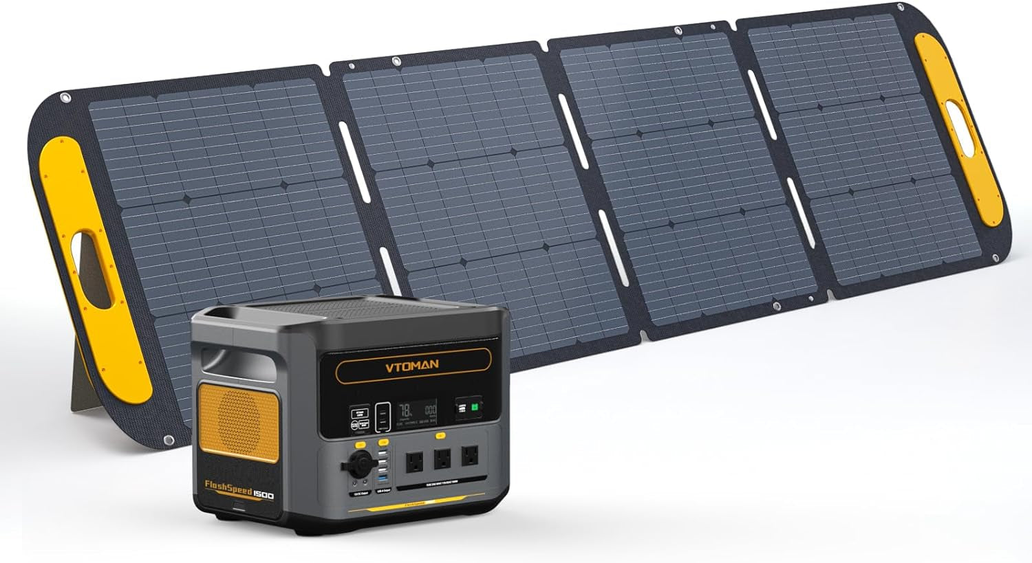 Solar Generator 1500W (3000W Peak) with 220W Solar Panel Included, 1548Wh Lifepo4 Power Station with 1500W AC Outlets, 100W USB Ports, 12V DC, for Home Electric Backup & Rv/Van Camping