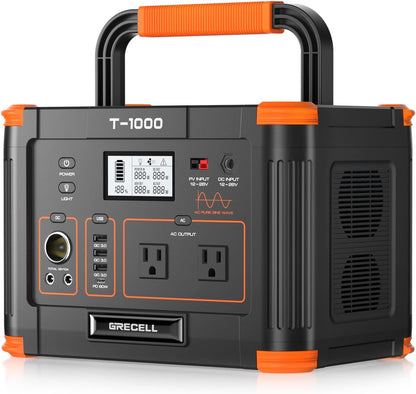 999Wh Solar Generator 1000W, Portable Power Station with 60W USB-C PD Output, 110V Pure Sine Wave AC Outlet Backup Lithium Battery for Outdoors Camping Travel Hunting Home (Peak 2000W)