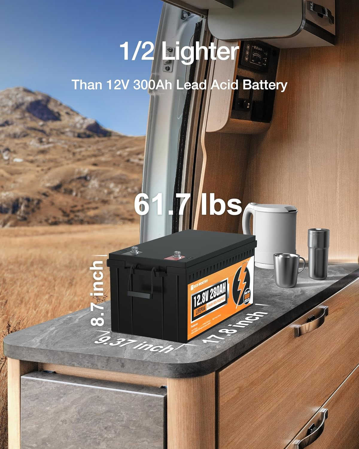 12V 280Ah Lifepo4 Lithium Battery, 6000+ Deep Cycles, 3584Wh Energy, for Off-Grid, RV, Solar Power System, Home Backup, UPS, Marine